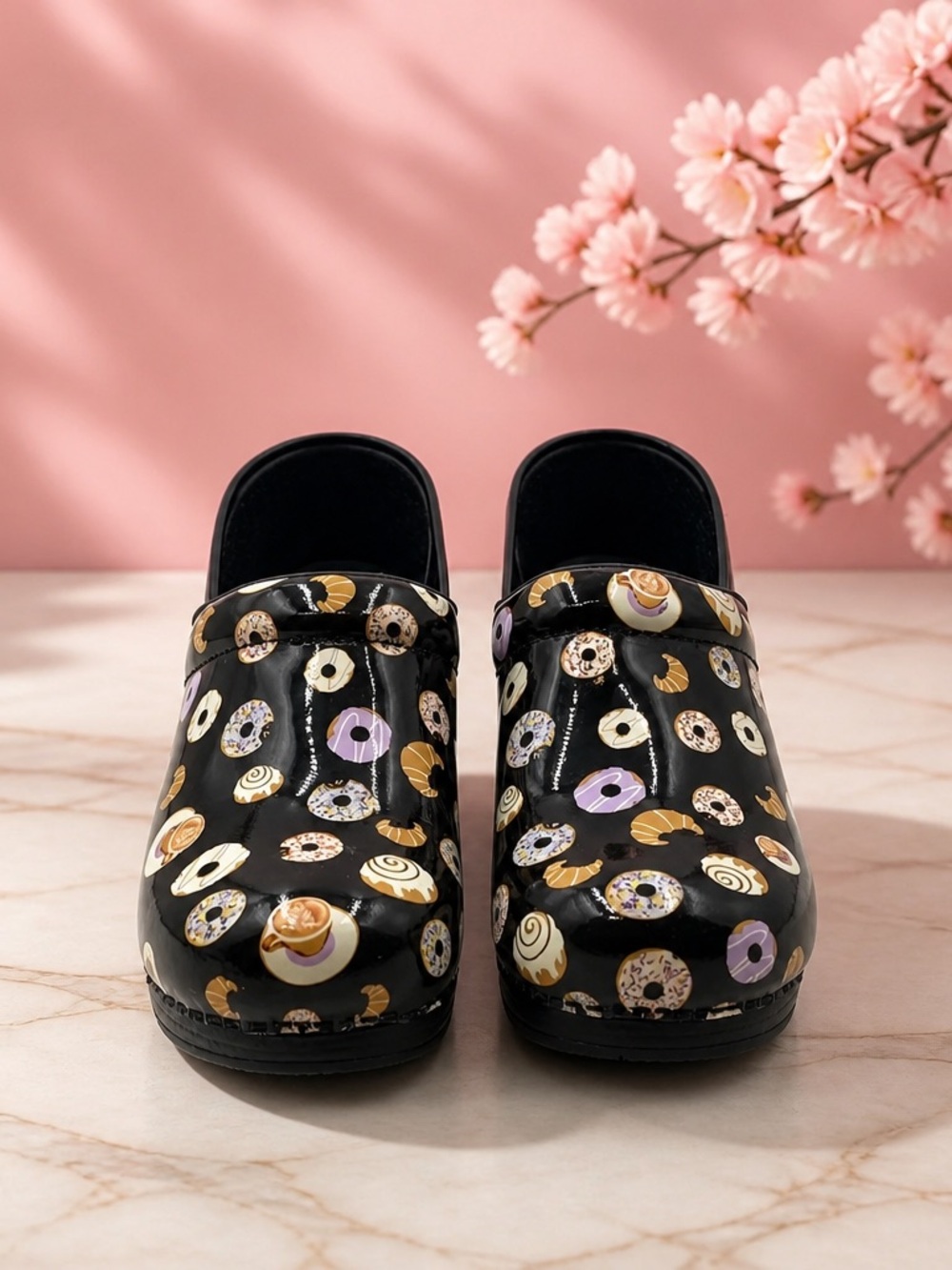 Dansko Black Donut & Pastry Print Slip-On Clogs sweet treats limited edition
